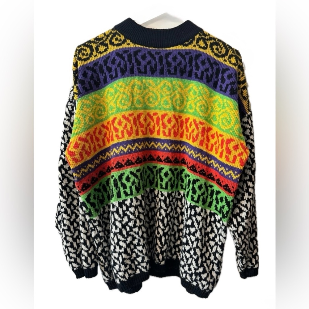 Vintage Jamie Scott Rainbow Knit Sweater M Colorblock Abstract Grandpa Style